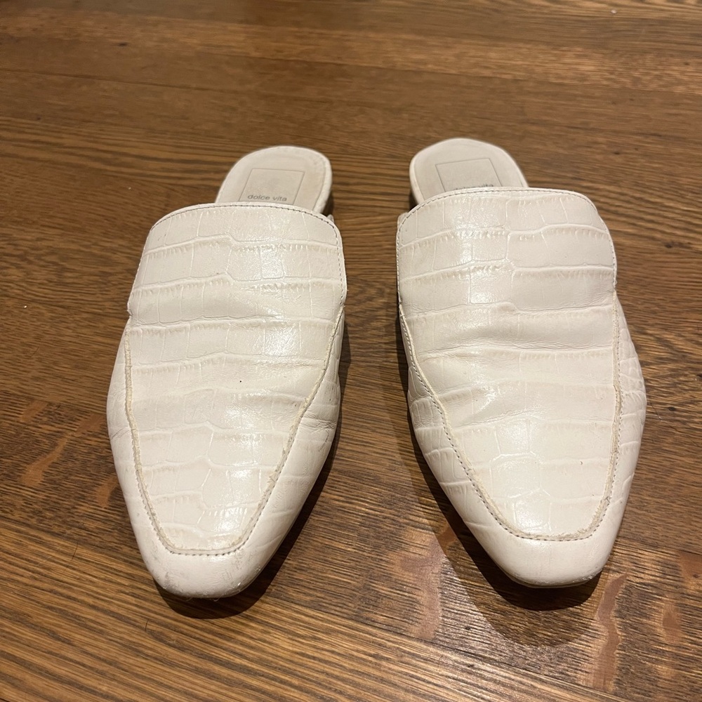 White slip on mules CLEAR by Dolce Vita, size 8.5, faux white leather